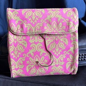Once upon a rose Pink and Gold Patterned travel jewelry and makeup organizer